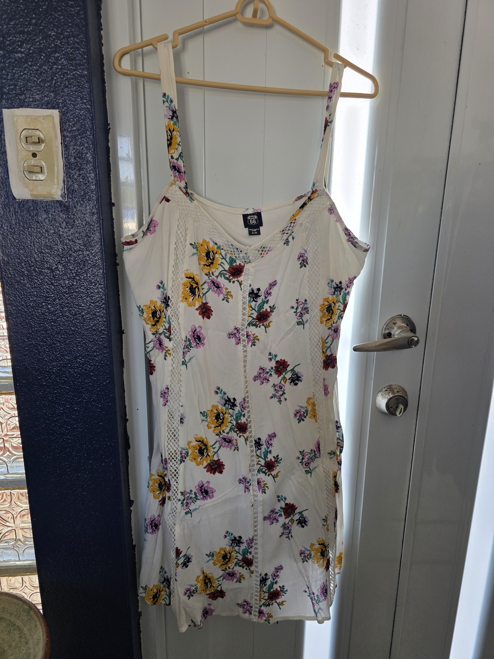 Route 66 White Floral Mini Dress with Yellow & Purple Blooms